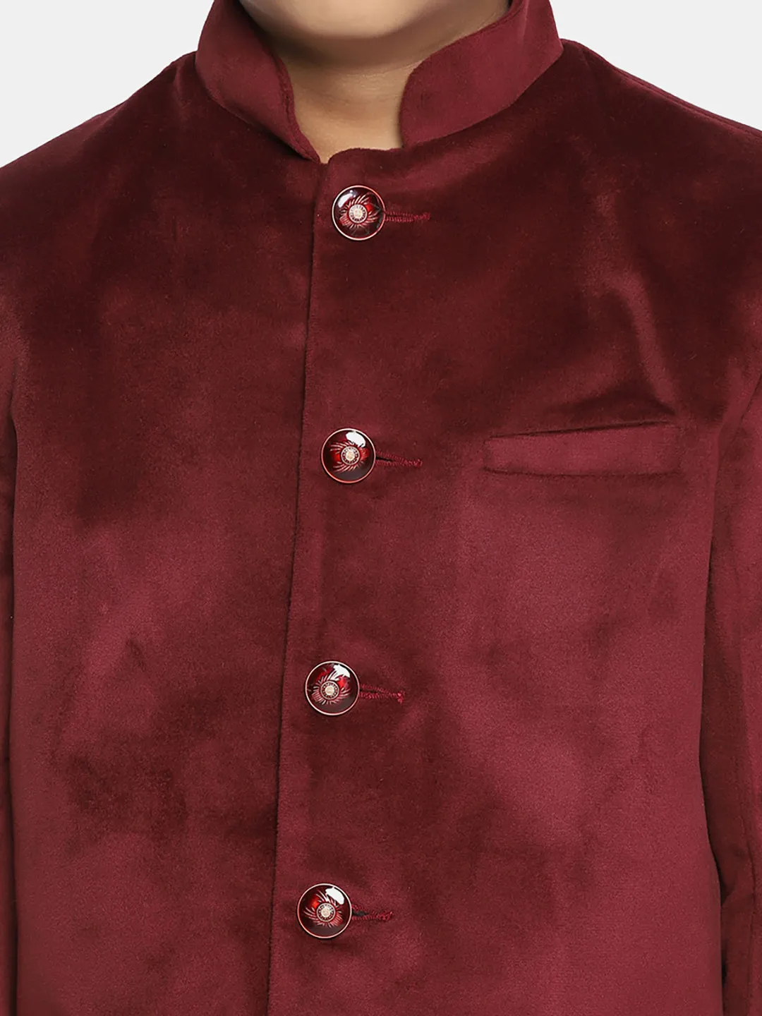 Kids Maroon Velvet Bandgala Blazer