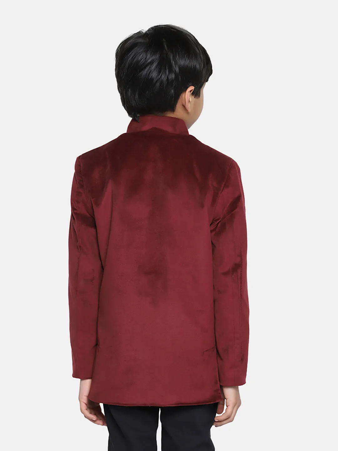 Kids Maroon Velvet Bandgala Blazer