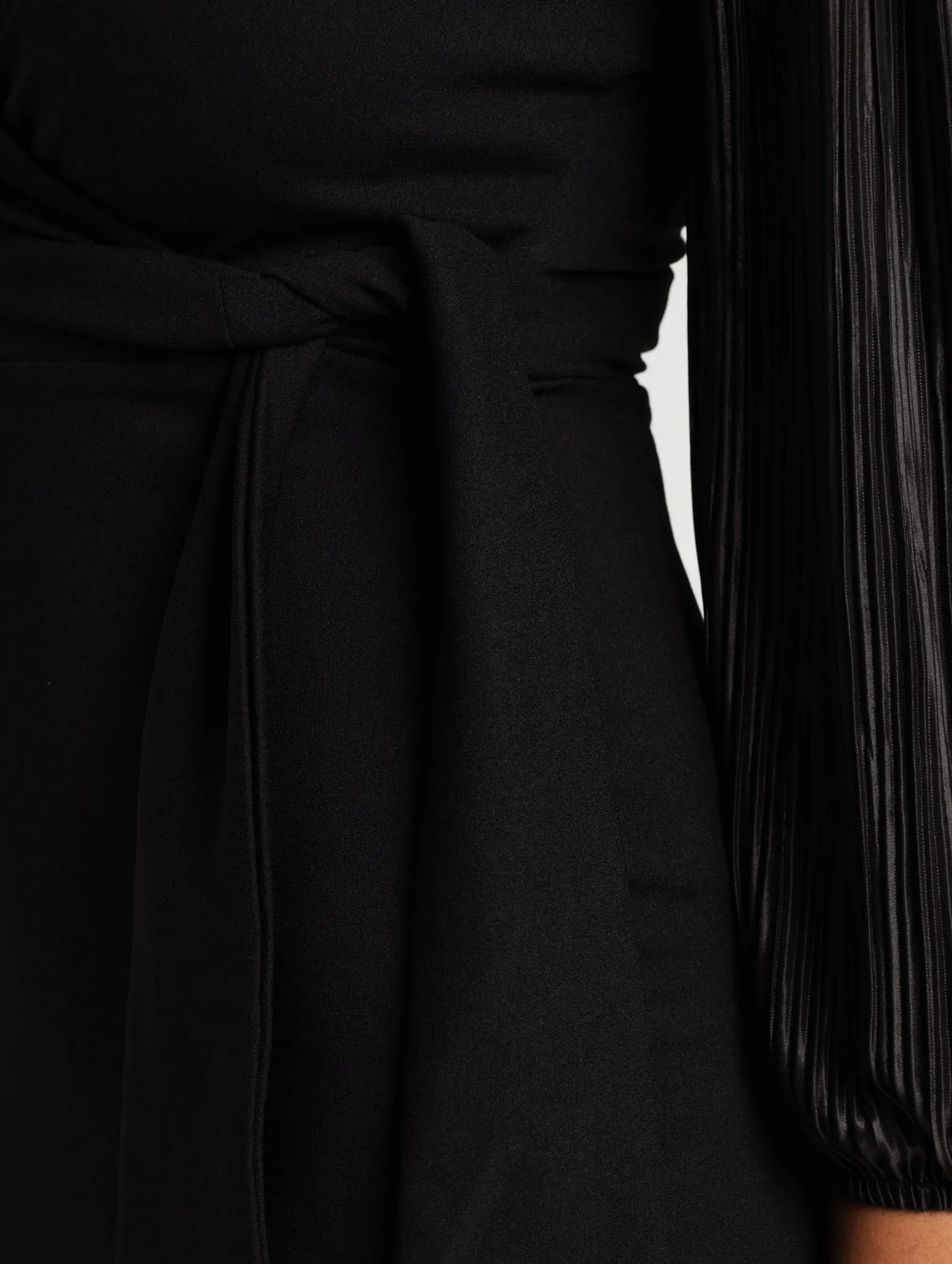 Ladies Bodre Sleeve Wrap Bodice Dress - Black