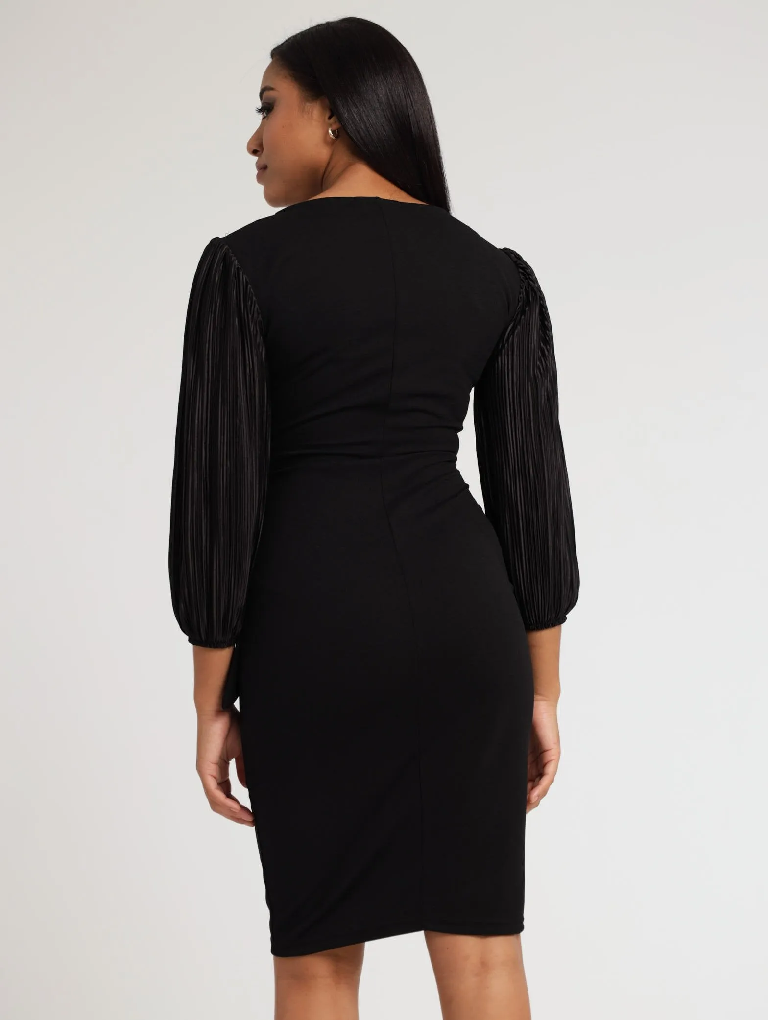 Ladies Bodre Sleeve Wrap Bodice Dress - Black