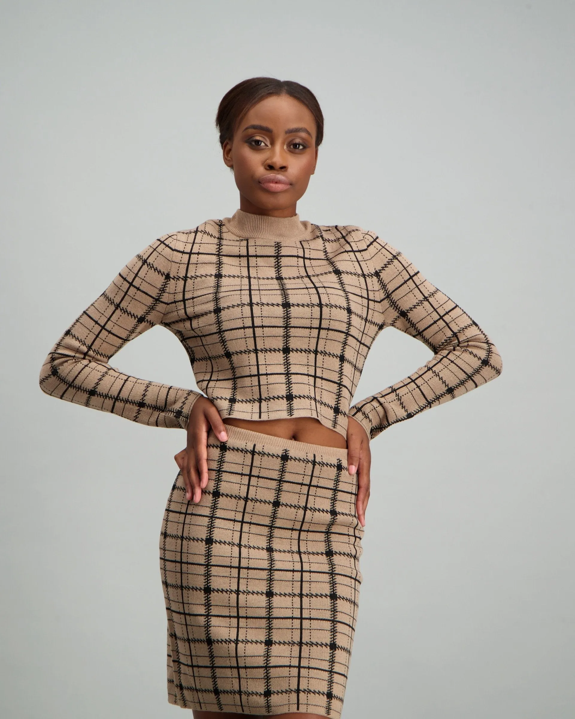Ladies Jacquard Turtle Neck - Stone