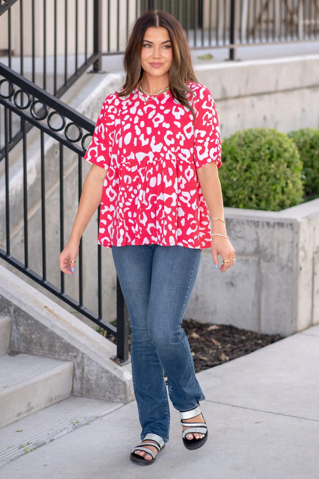 Leopard Peplum Babydoll Blouse