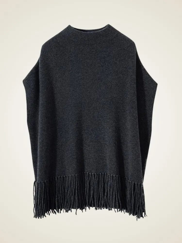 Lianne - Cashmere Poncho with Fringe