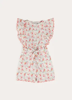 Louisa Floral Ruffle Detail Playsuit in Pink (4-12yrs)