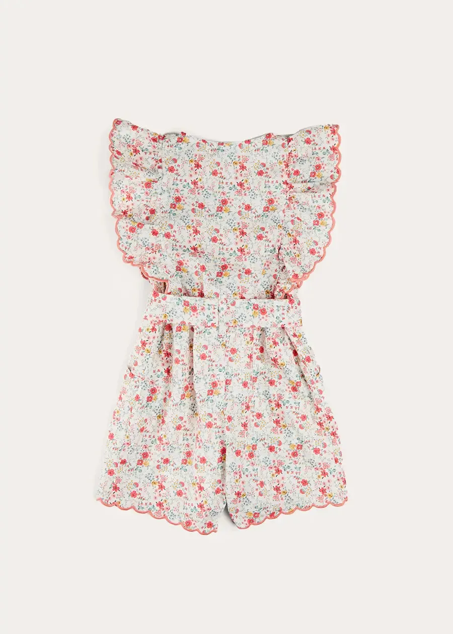 Louisa Floral Ruffle Detail Playsuit in Pink (4-12yrs)