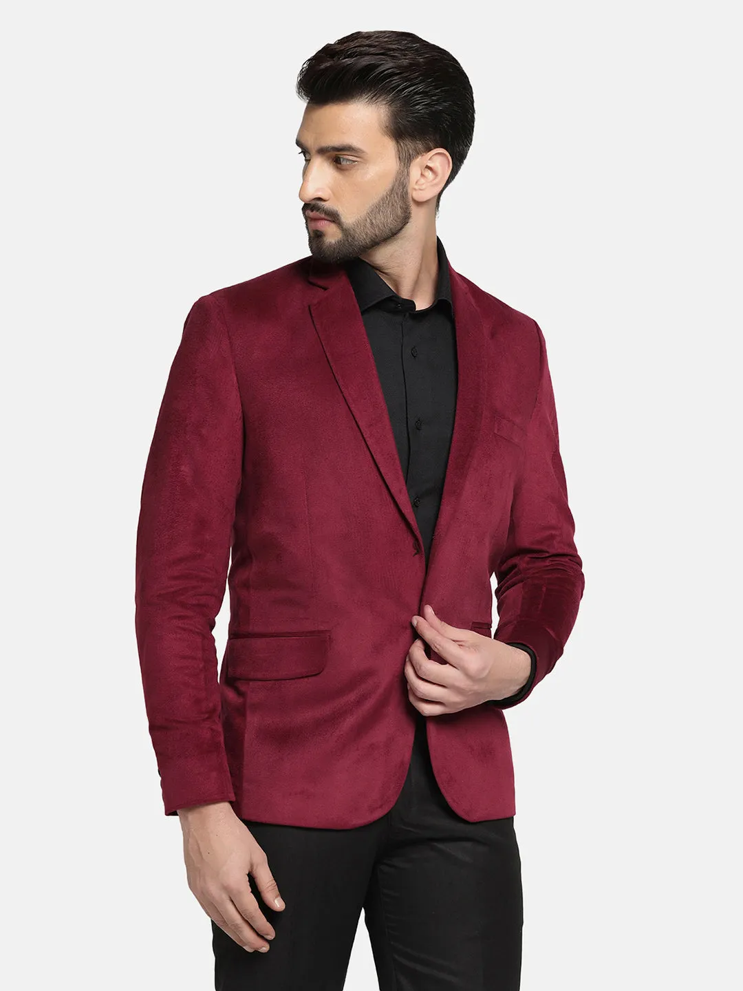 Men Maroon Velvet Blazer