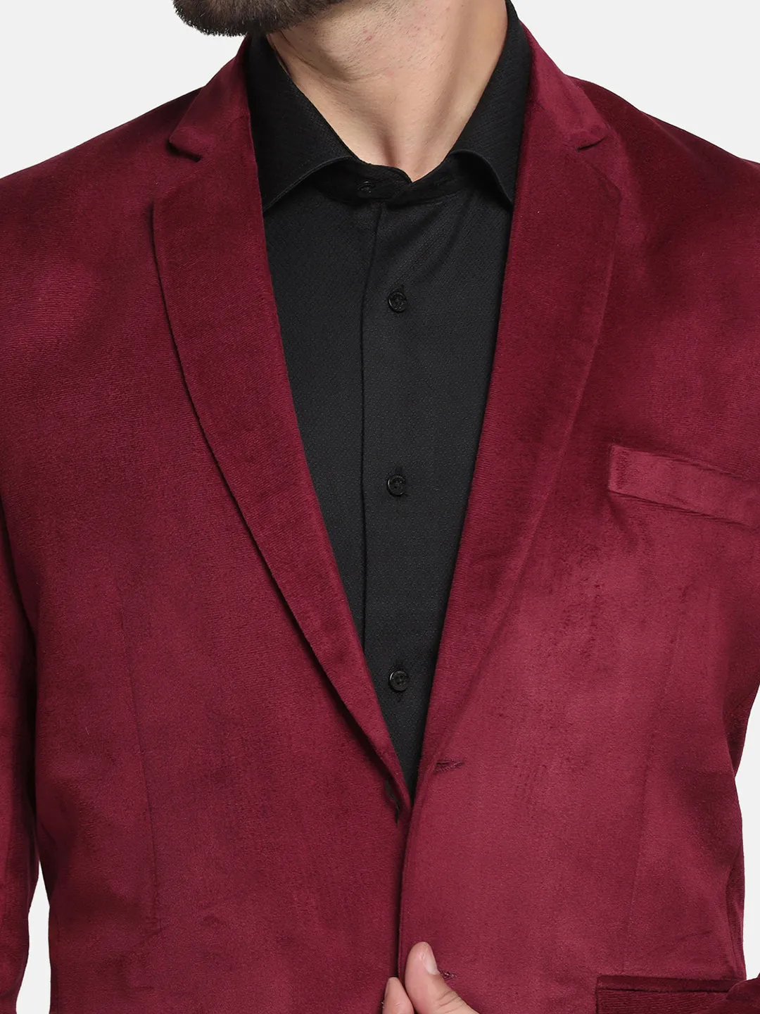 Men Maroon Velvet Blazer