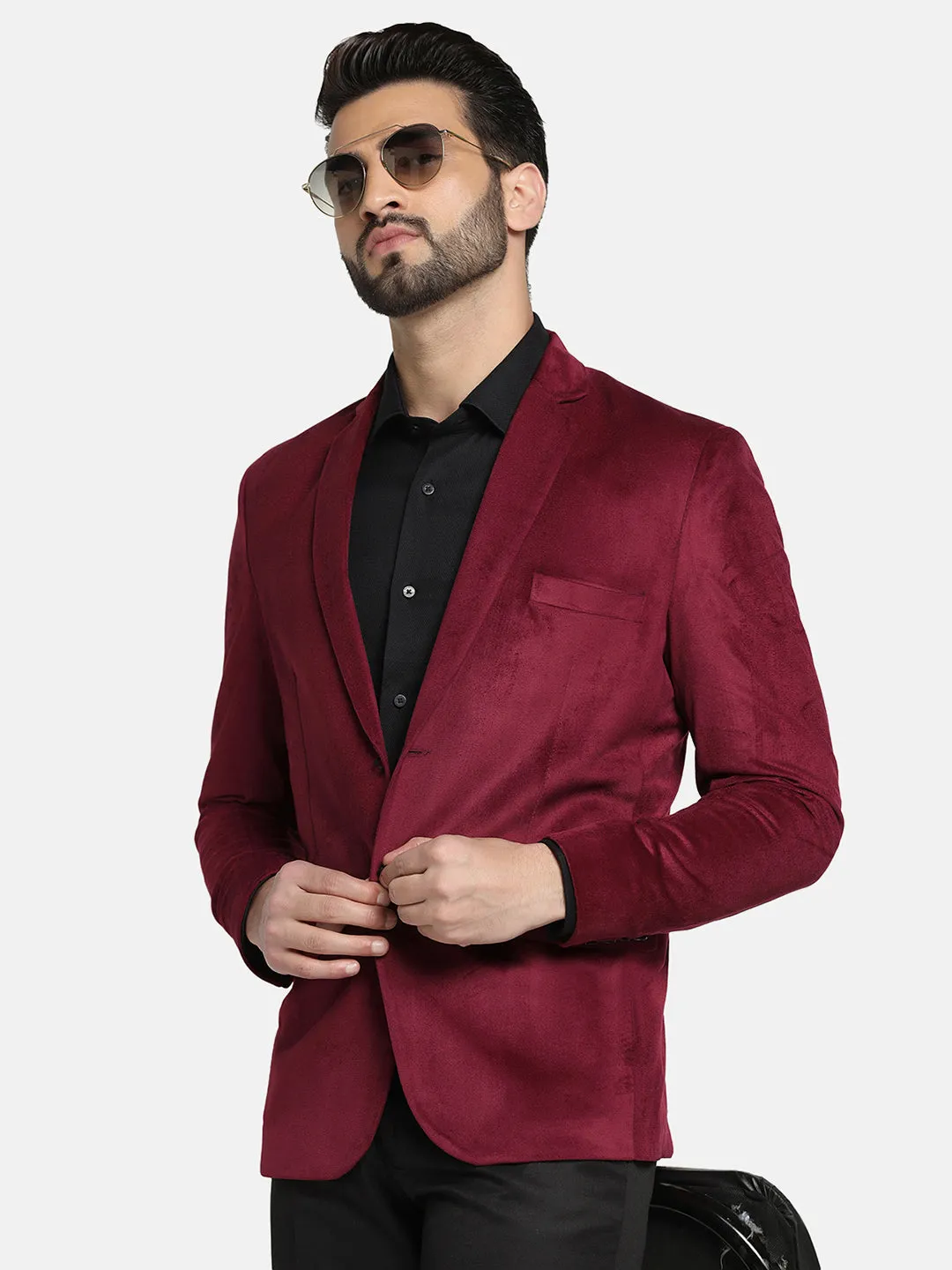 Men Maroon Velvet Blazer
