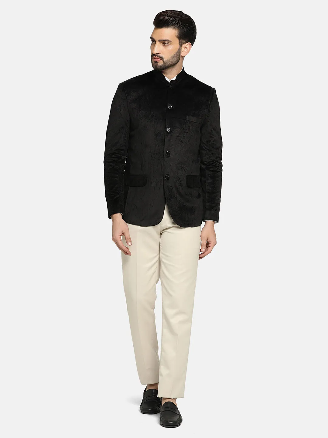 Men Velvet Black Bandhgala Blazer