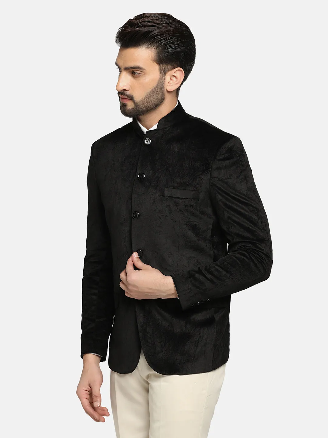 Men Velvet Black Bandhgala Blazer