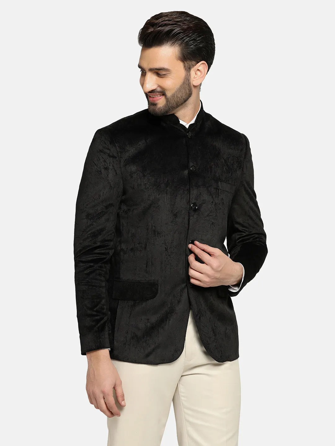 Men Velvet Black Bandhgala Blazer