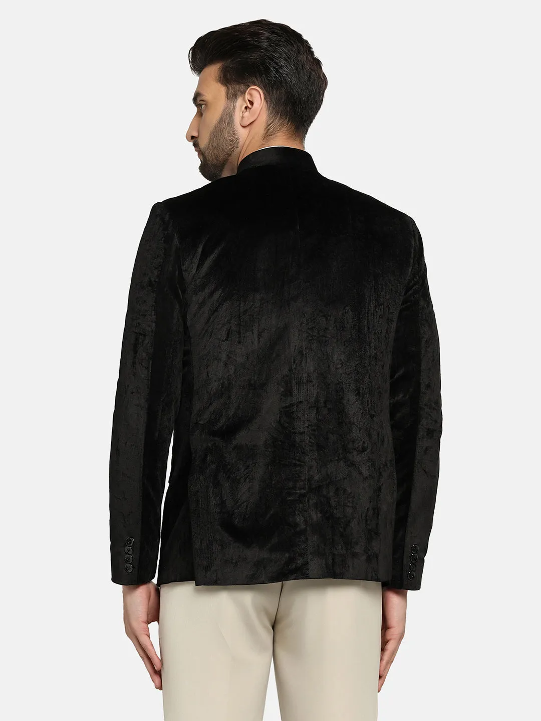 Men Velvet Black Bandhgala Blazer