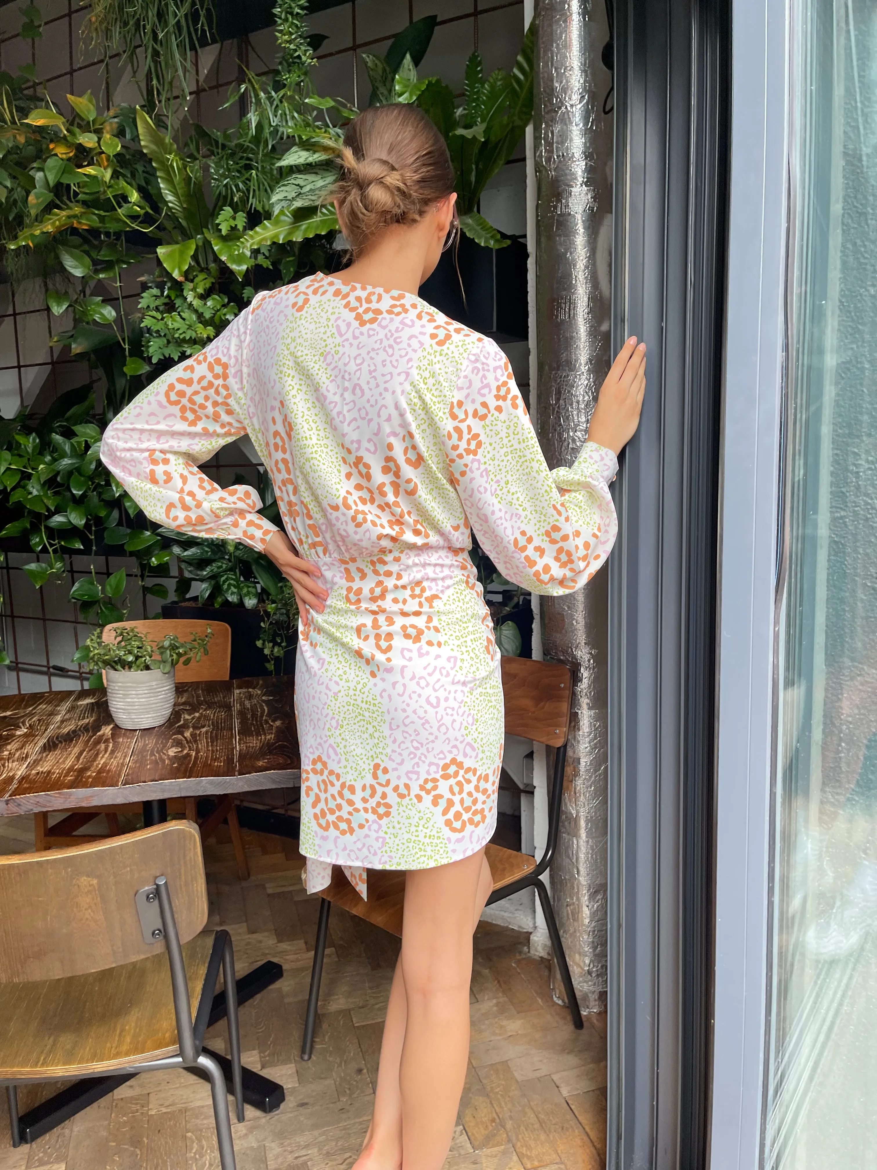 Multi Leopard Wrap Mini Dress
