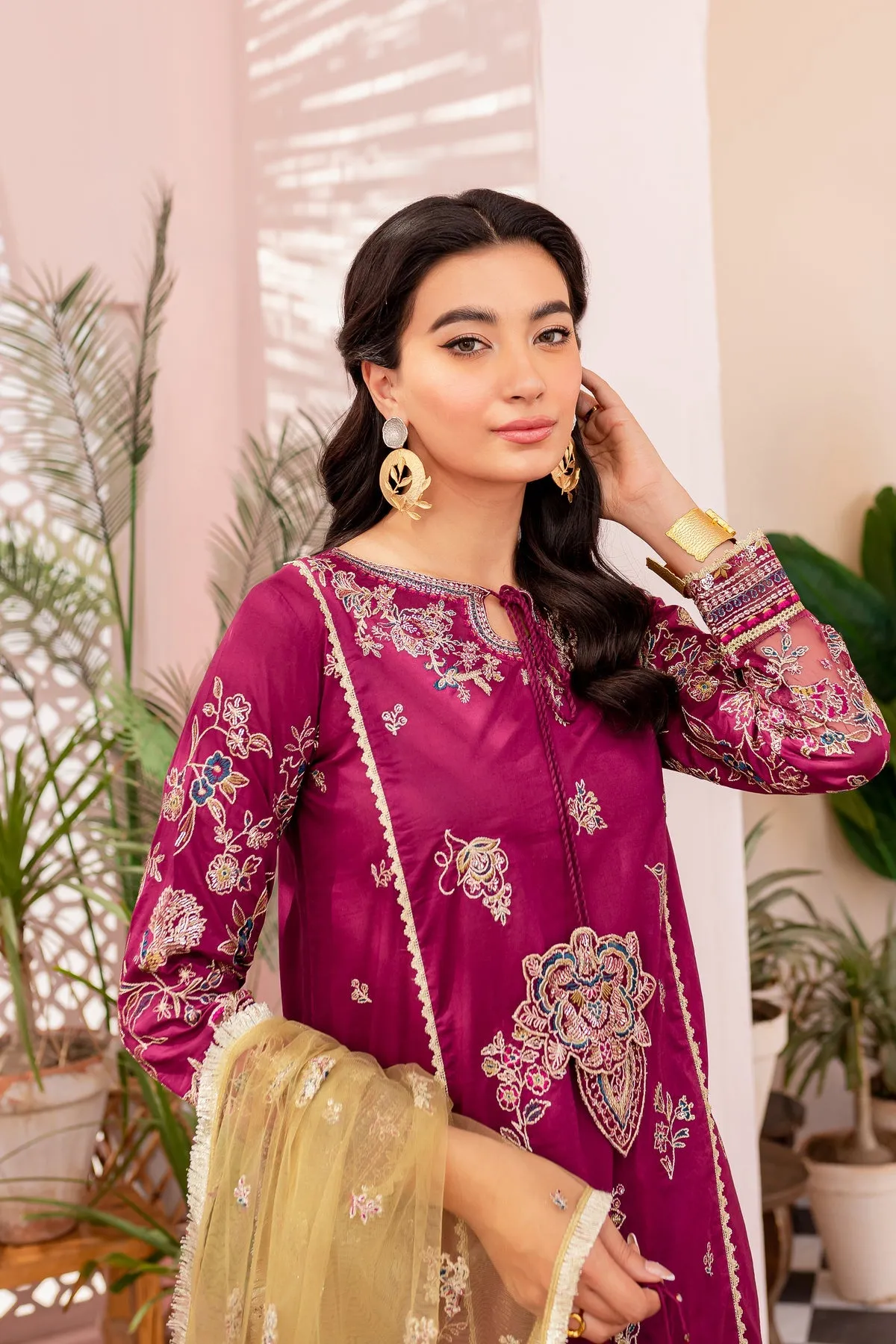 Pakistani Eid Dress in Magenta Kameez Sharara Style