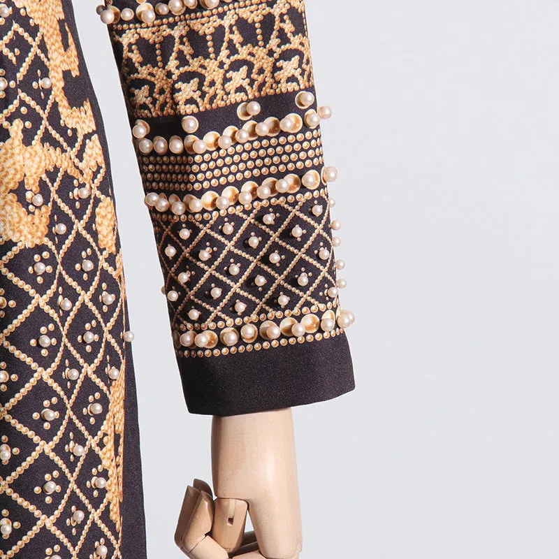 Party Turtleneck Beaded Floral Bodycon Mini Dresses