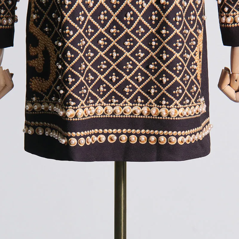 Party Turtleneck Beaded Floral Bodycon Mini Dresses