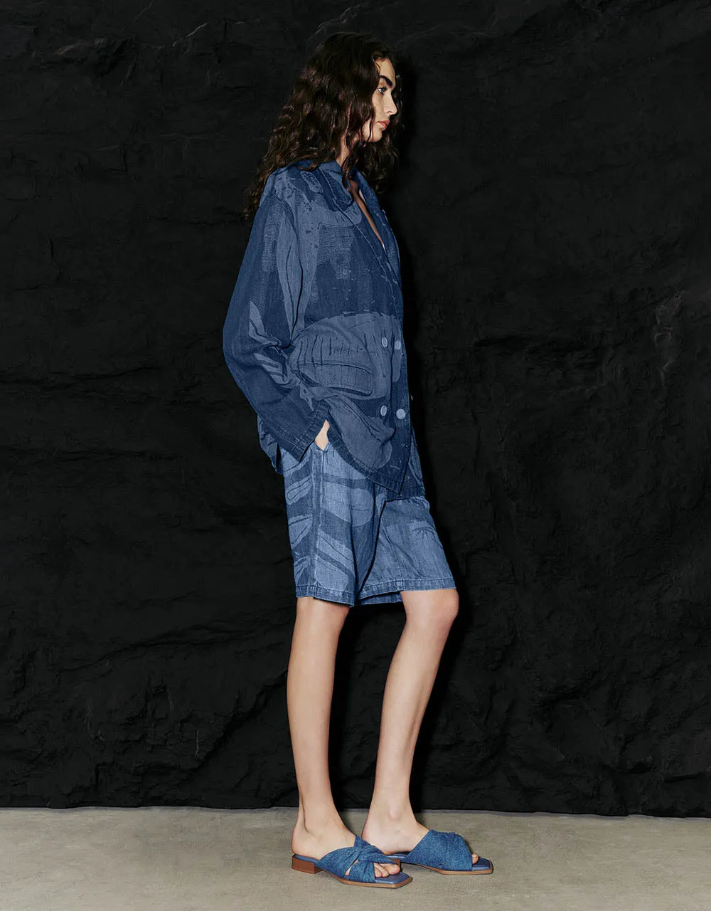 Peak Lapel Denim Blazer Jacket