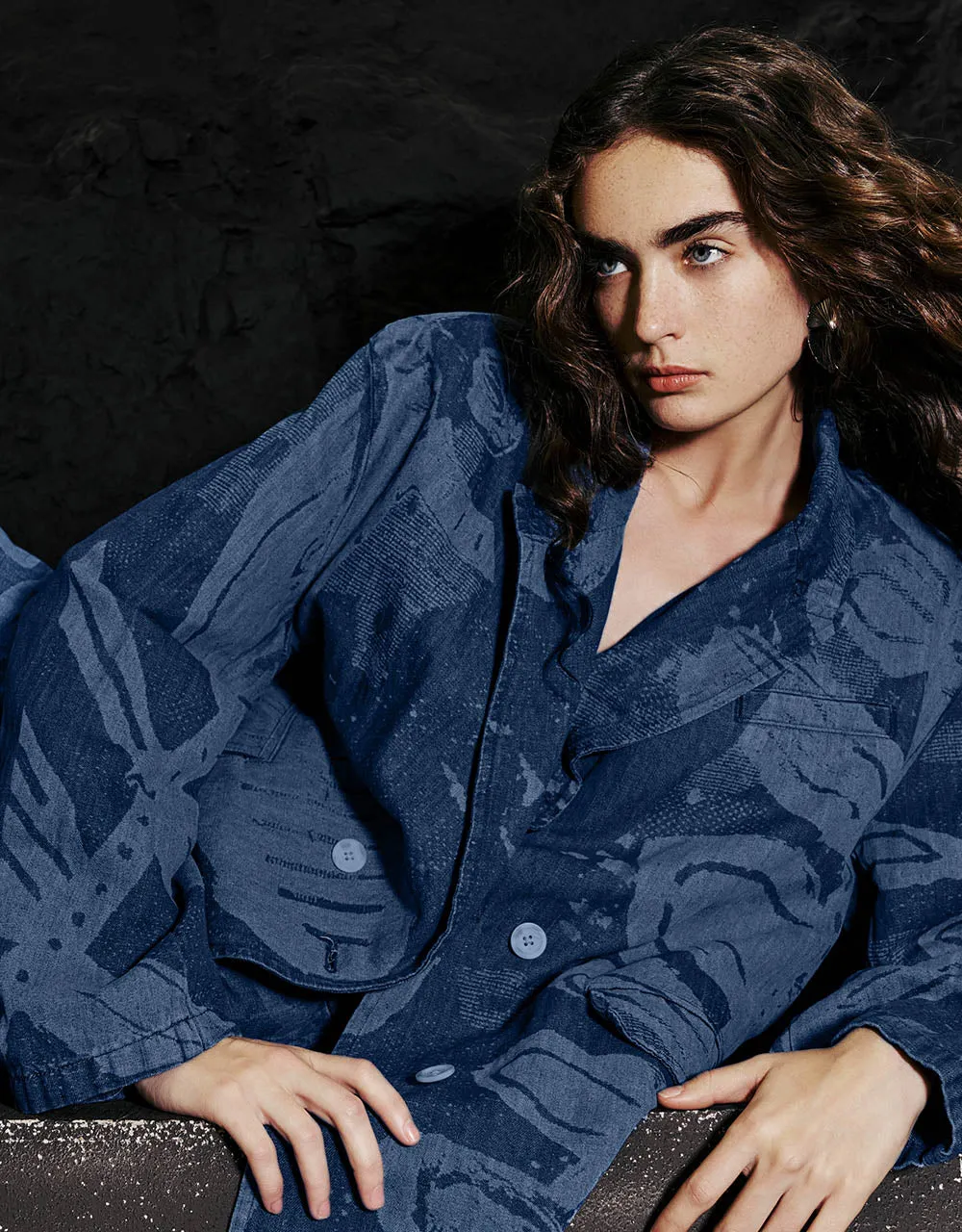 Peak Lapel Denim Blazer Jacket