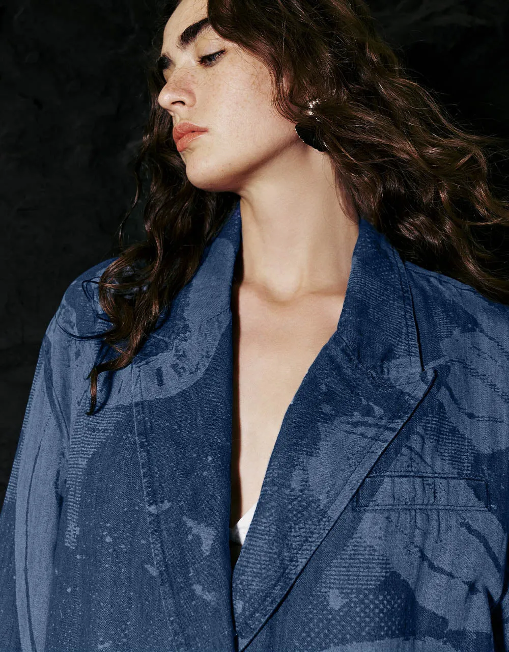 Peak Lapel Denim Blazer Jacket