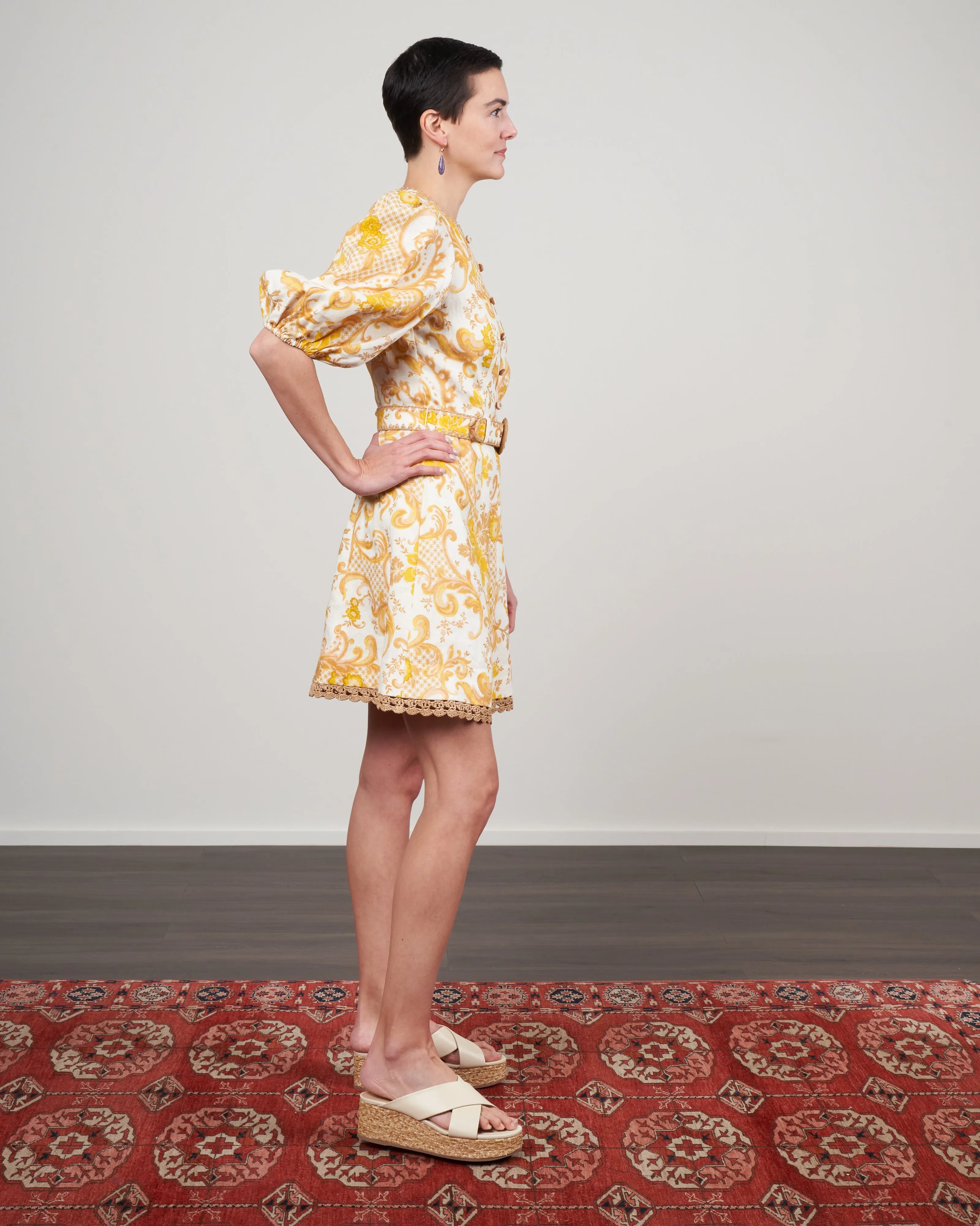 postcard mini dress - swirl floral yellow