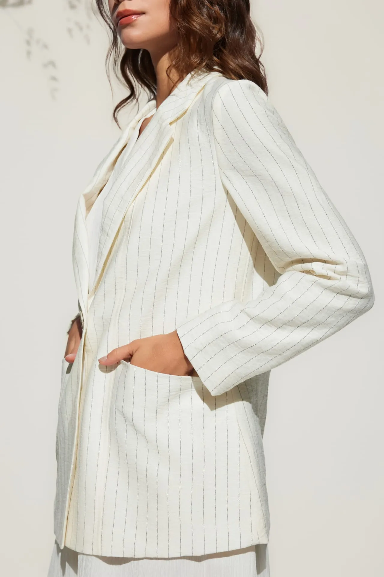 Rayon Blend Stripe Relaxed Fit Casual Blazer