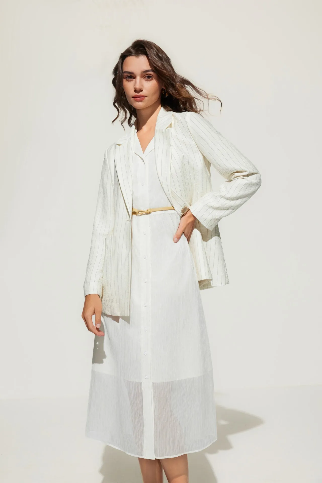 Rayon Blend Stripe Relaxed Fit Casual Blazer