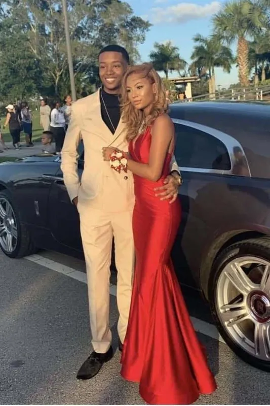 Red Spaghetti Strap Sleeveless Mermaid Floor Length Prom Dresses