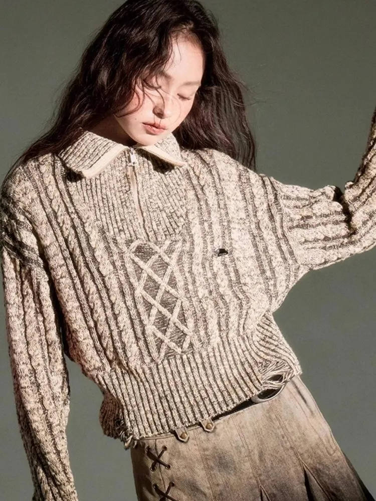 Retro Turtleneck Zipper Knitted Sweater
