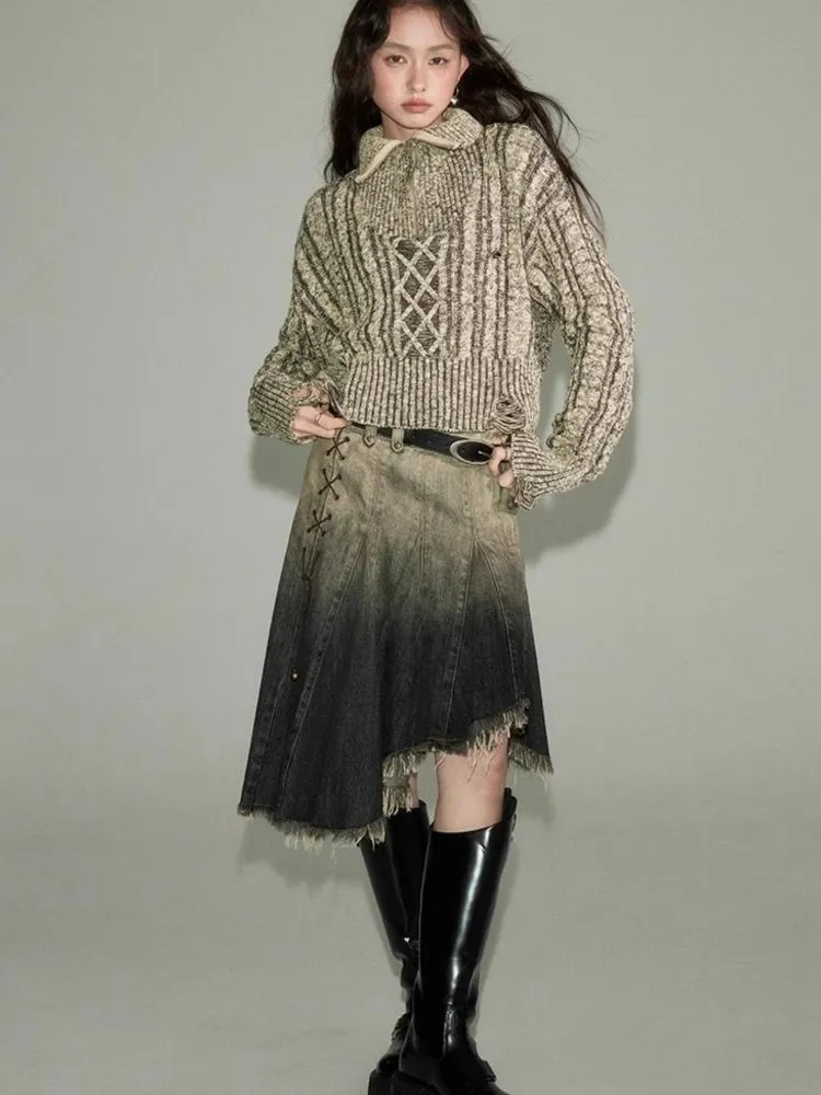 Retro Turtleneck Zipper Knitted Sweater