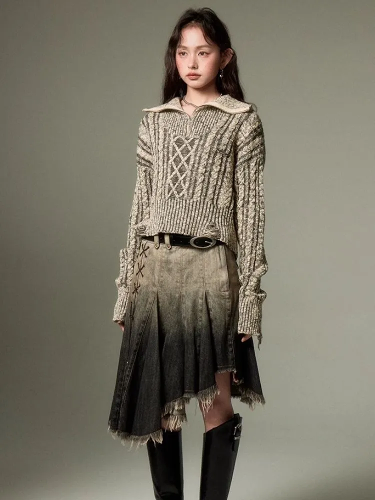 Retro Turtleneck Zipper Knitted Sweater