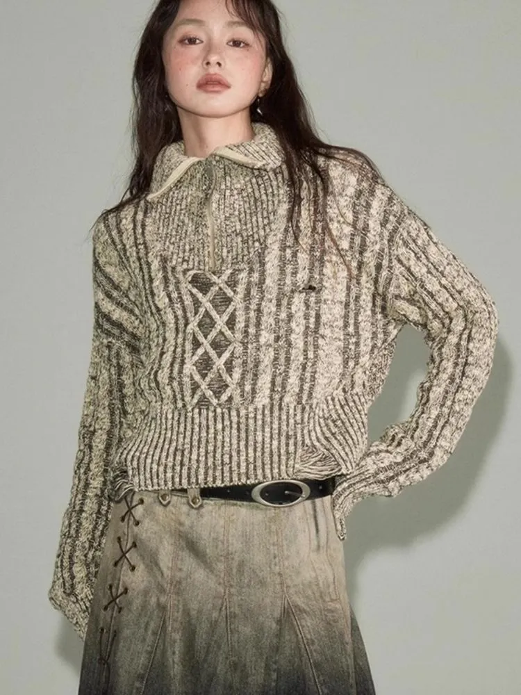 Retro Turtleneck Zipper Knitted Sweater