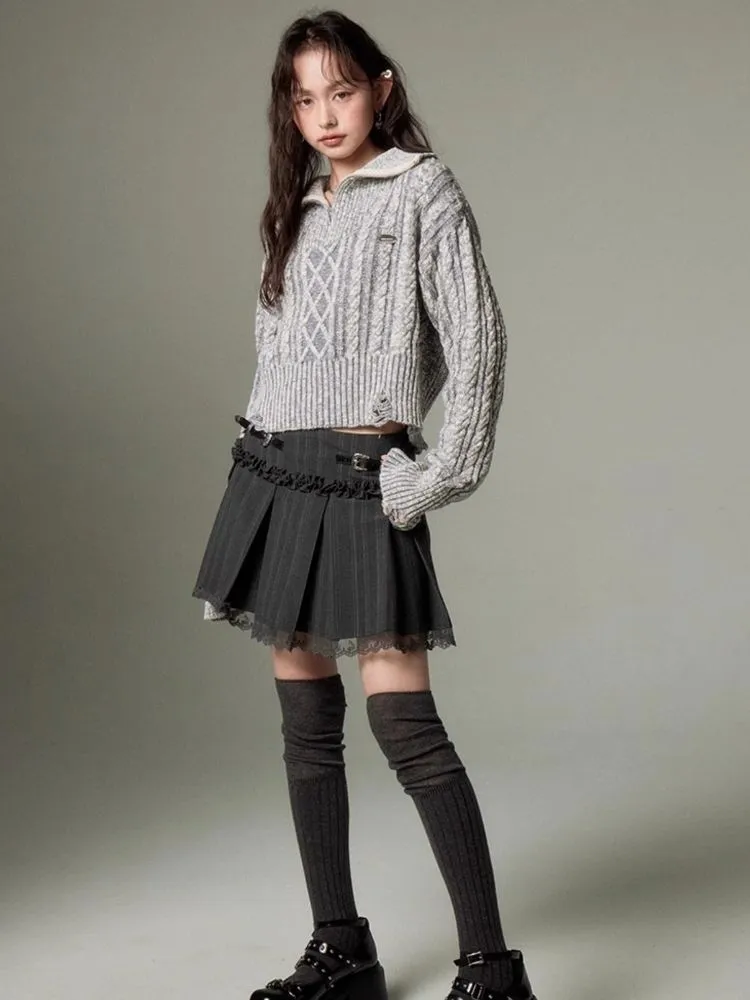 Retro Turtleneck Zipper Knitted Sweater