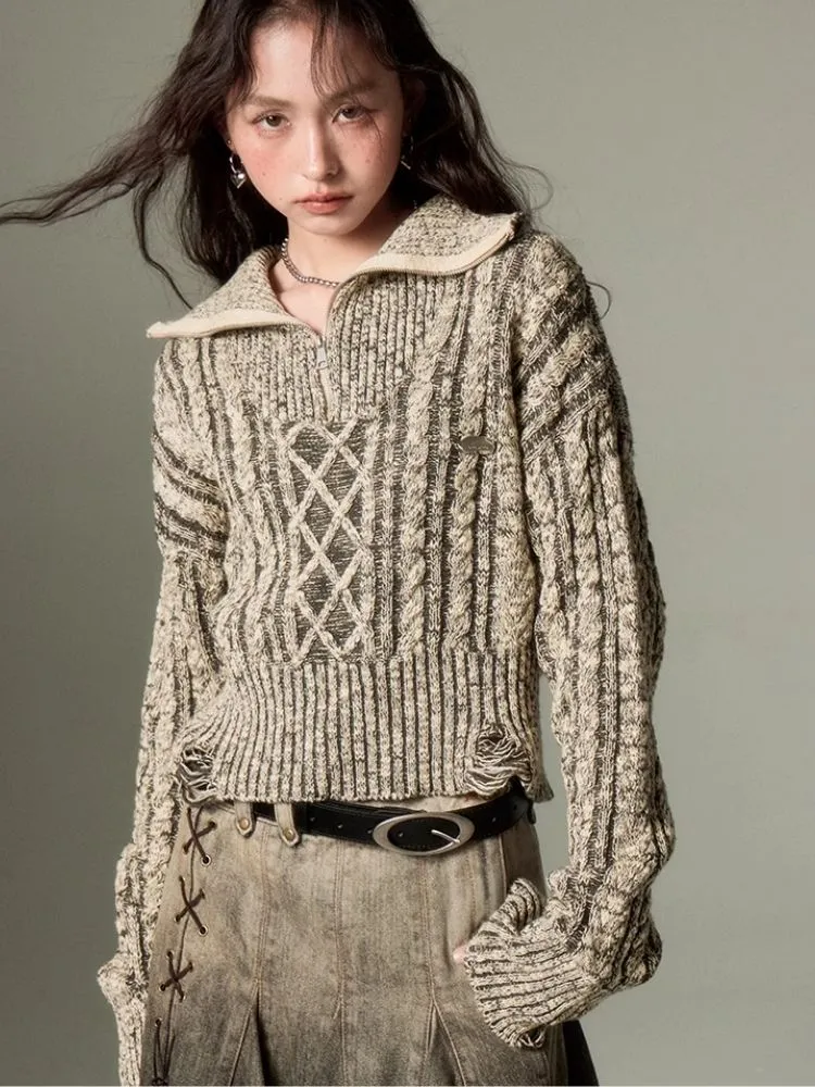 Retro Turtleneck Zipper Knitted Sweater