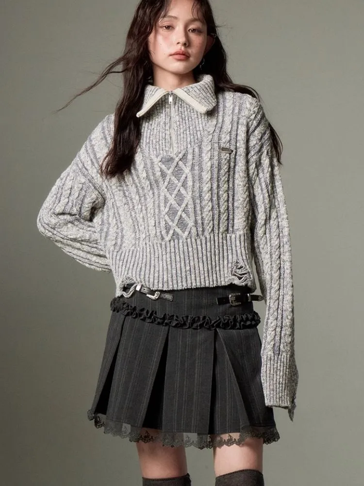 Retro Turtleneck Zipper Knitted Sweater