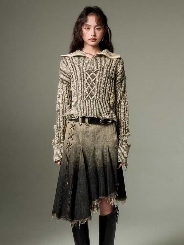 Retro Turtleneck Zipper Knitted Sweater