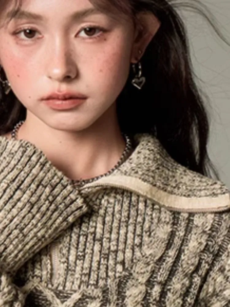Retro Turtleneck Zipper Knitted Sweater