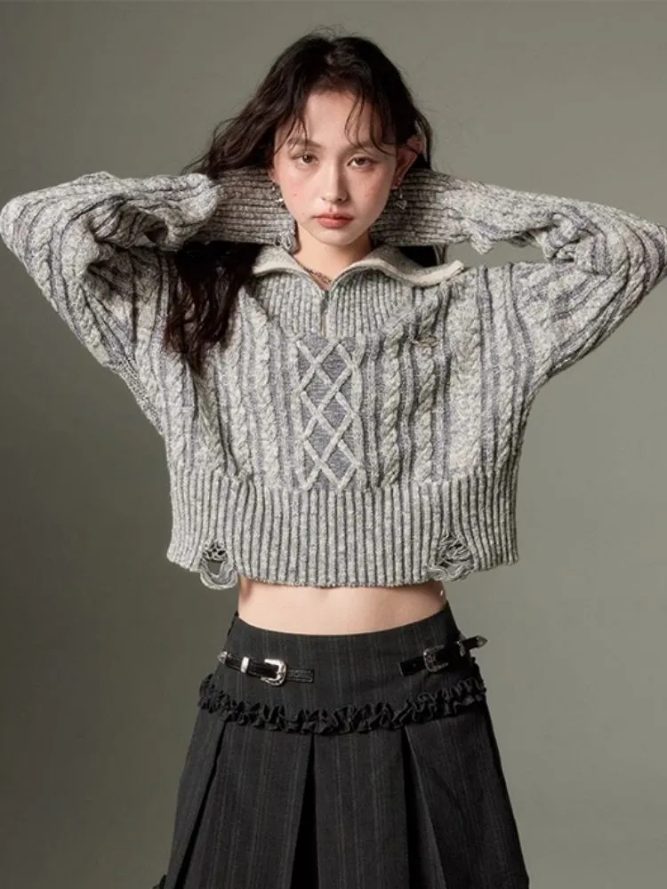 Retro Turtleneck Zipper Knitted Sweater