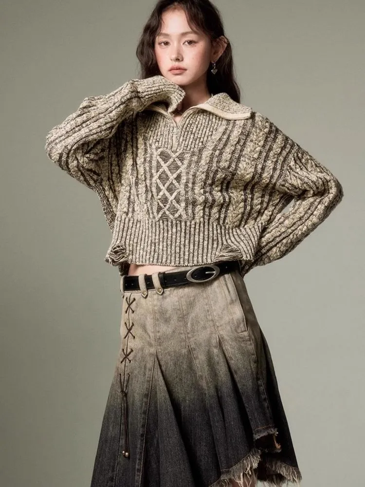 Retro Turtleneck Zipper Knitted Sweater