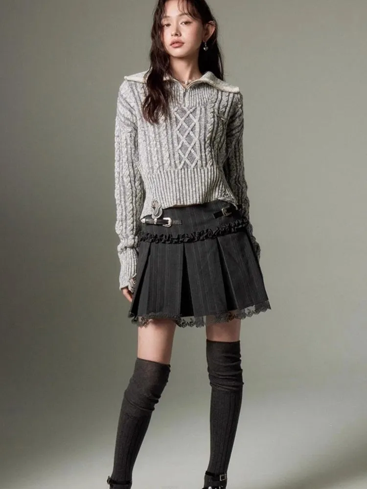 Retro Turtleneck Zipper Knitted Sweater