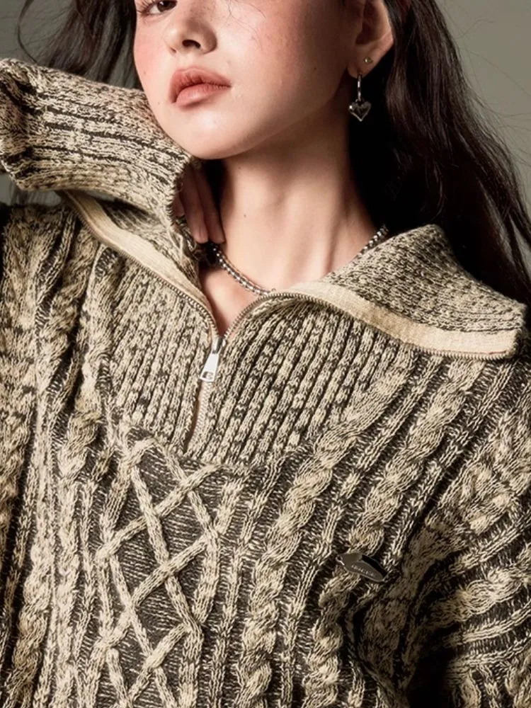 Retro Turtleneck Zipper Knitted Sweater