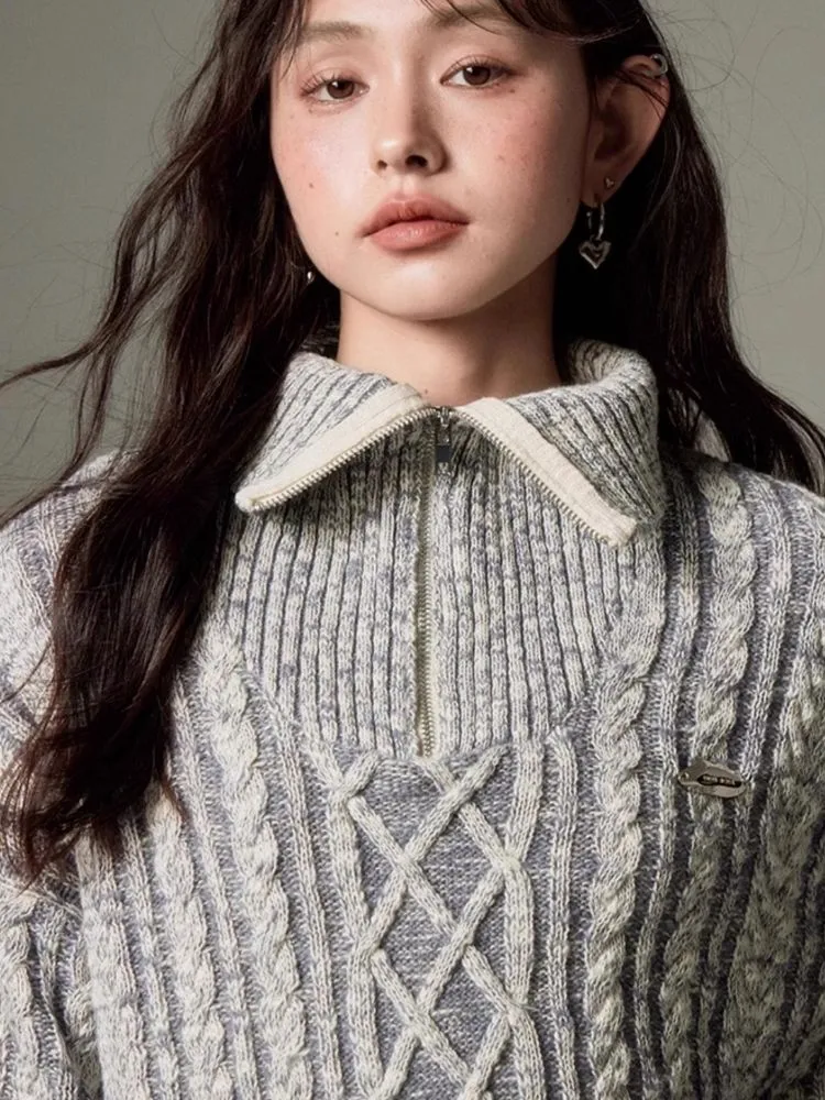 Retro Turtleneck Zipper Knitted Sweater