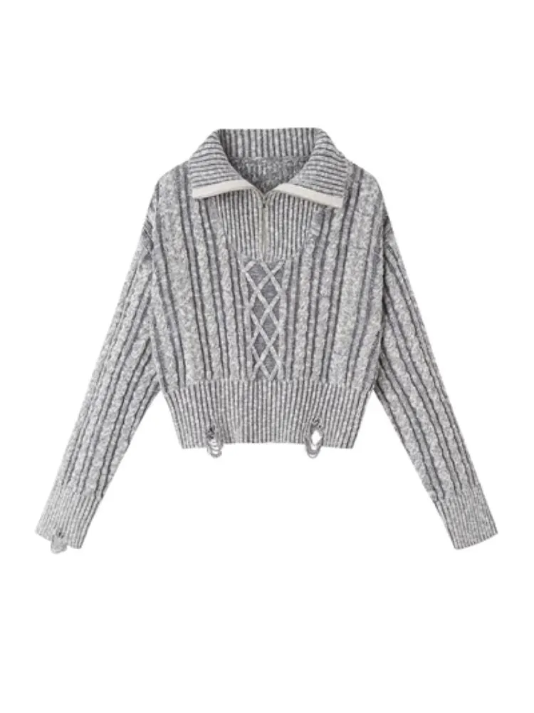 Retro Turtleneck Zipper Knitted Sweater