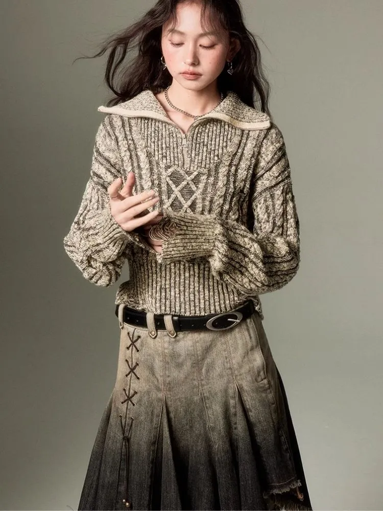 Retro Turtleneck Zipper Knitted Sweater