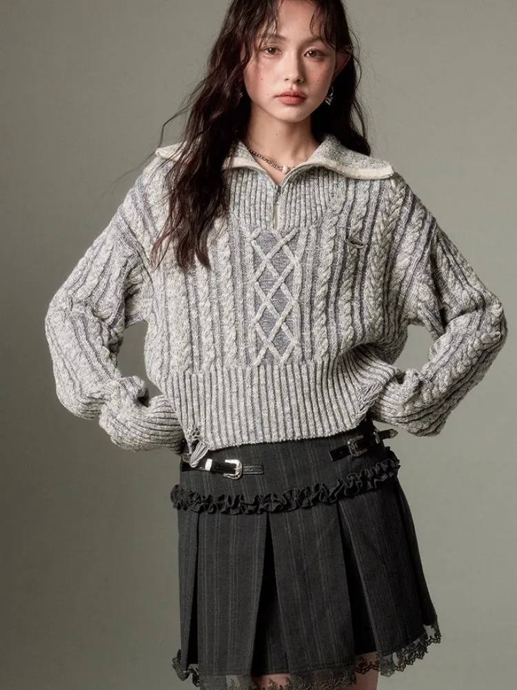 Retro Turtleneck Zipper Knitted Sweater