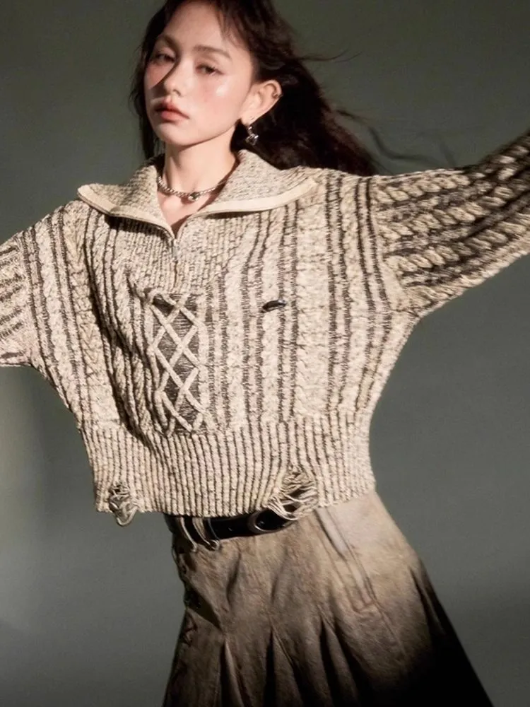 Retro Turtleneck Zipper Knitted Sweater