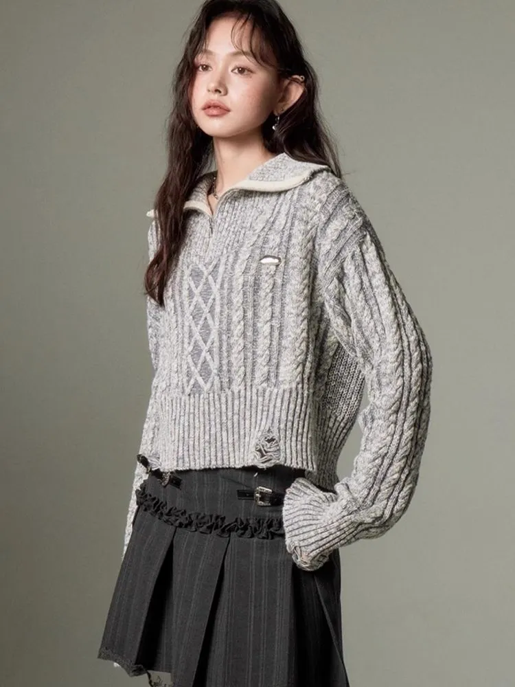 Retro Turtleneck Zipper Knitted Sweater
