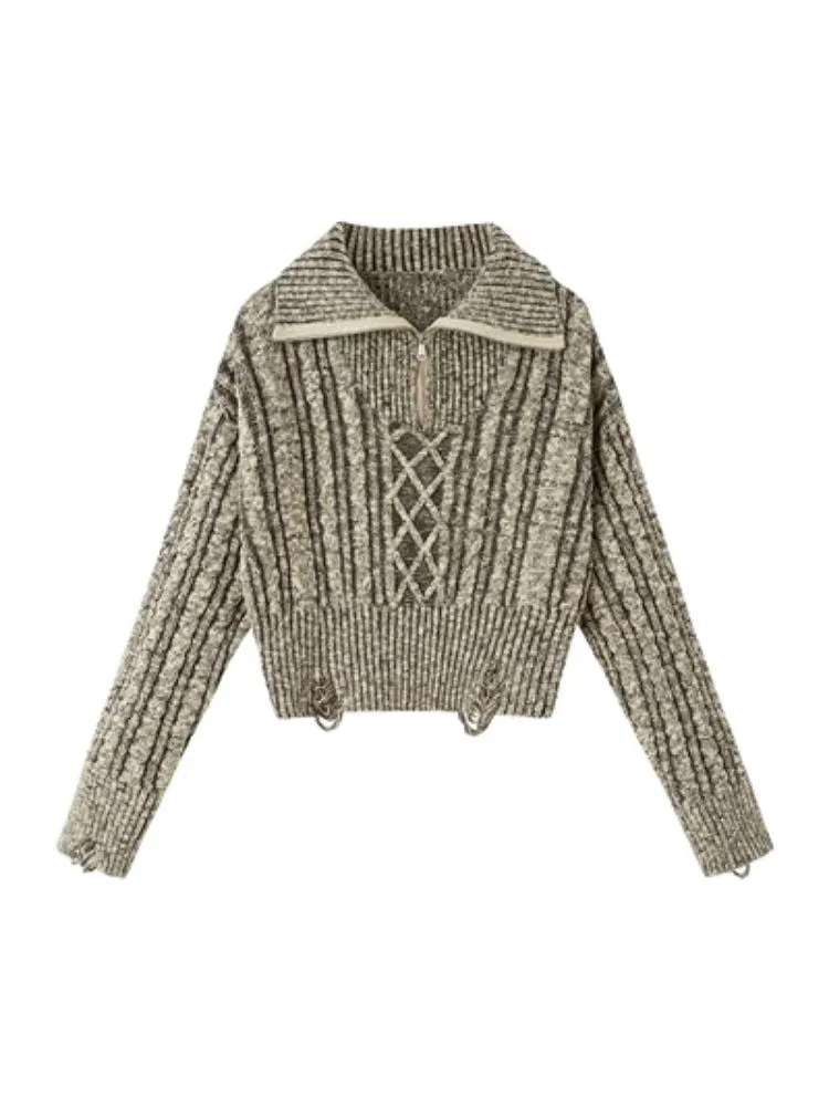 Retro Turtleneck Zipper Knitted Sweater