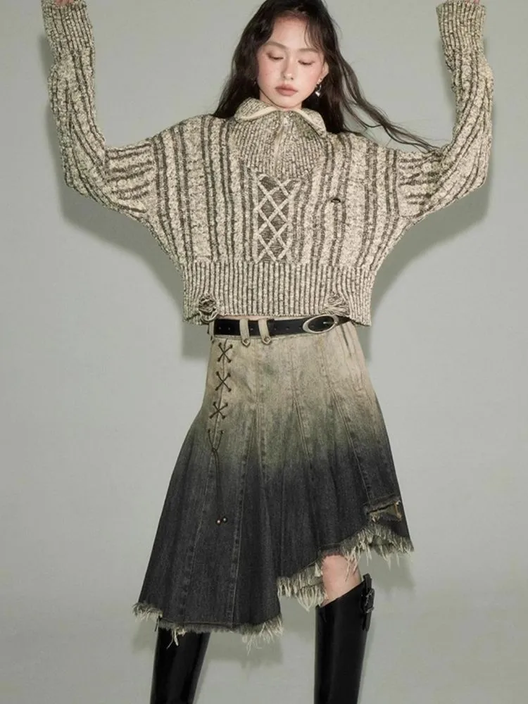 Retro Turtleneck Zipper Knitted Sweater