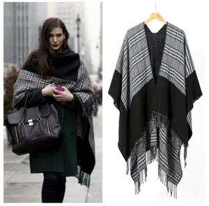 Reversible Gingham Poncho Wrap | 1725