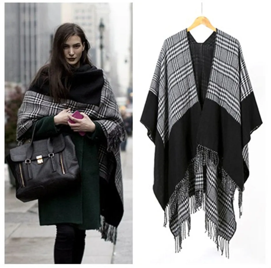 Reversible Gingham Poncho Wrap | 1725